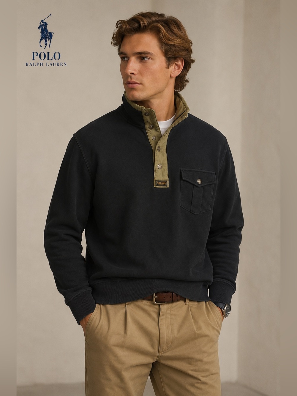 Polo Ralph Lauren Quarter Zip Mock Neck Sweatshirt Size L